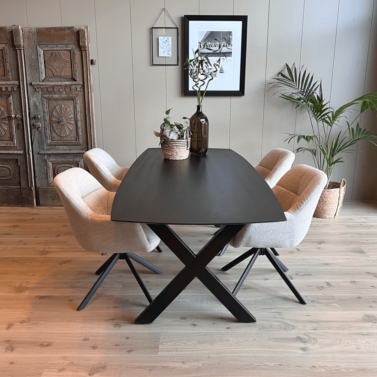 Esszimmertisch Mango Dänisch Oval Schwarz 240x100 cm mit X Bein – Bild 4