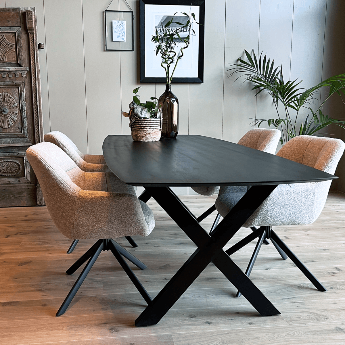Esszimmertisch Mango Dänisch Oval Schwarz 240x100 cm mit X Bein – Bild 3