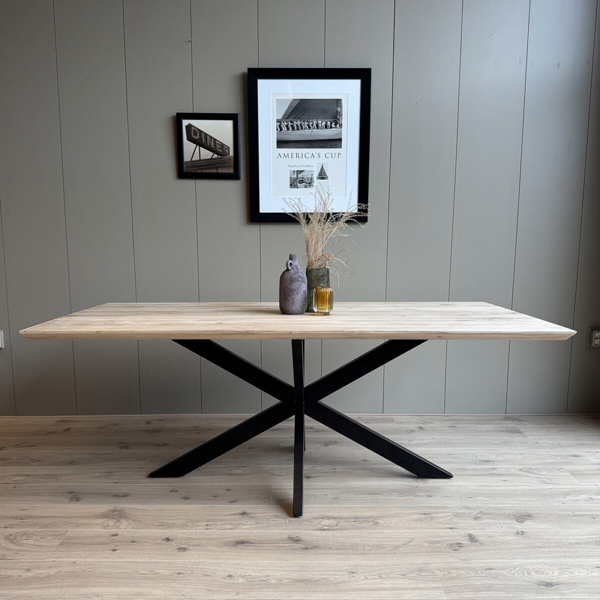 Table de salle à manger en chêne avec pieds tournants petite facette rectangle 200x110cm (angles droits) – Image 4